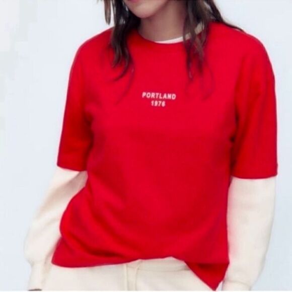 Zara Red Cotton T-shirt(Size Medium) - Picture 1 of 8